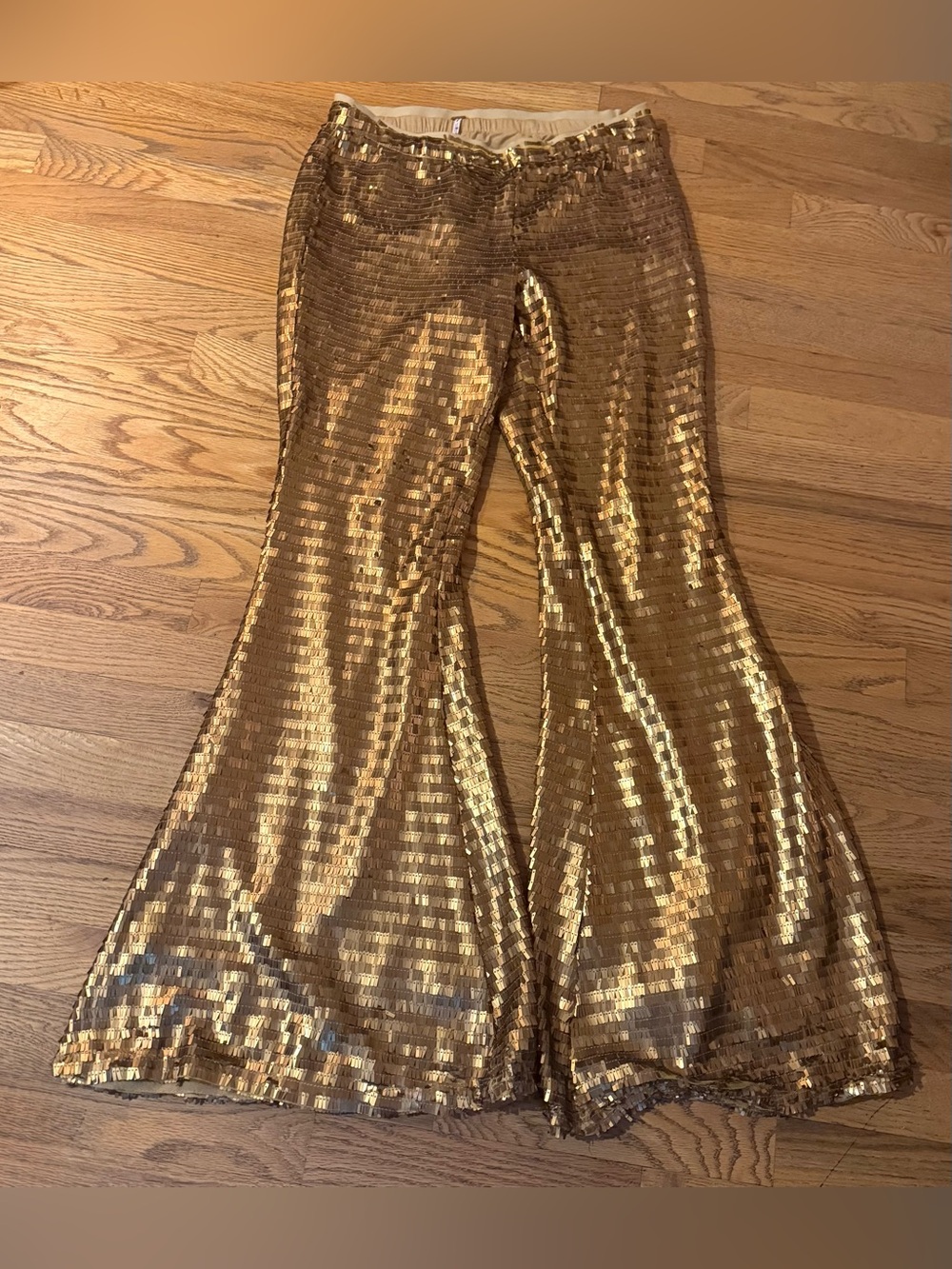 Free People Gold Sequin Flare Pants Metallic Disco Party Pants